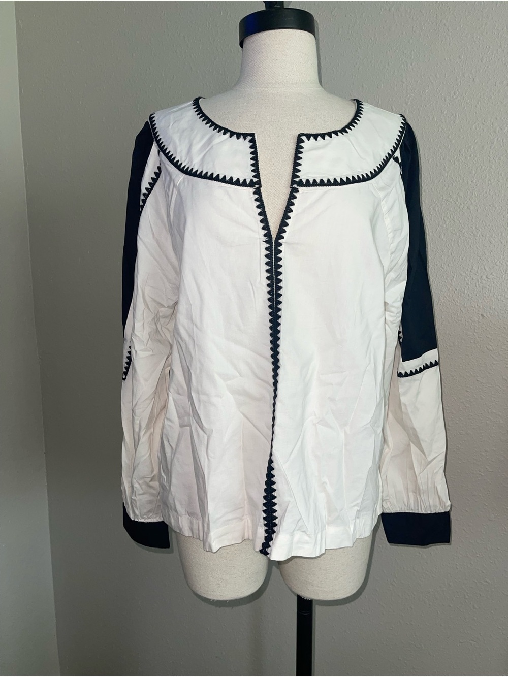 Loft Colorblock Embroidered Split Neck Blouse Boho Cotton blouse M
